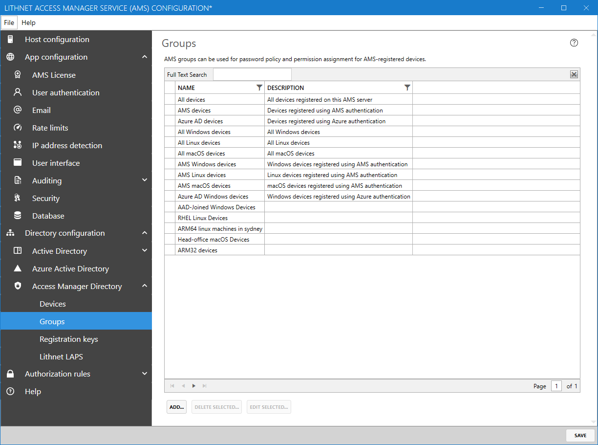 Access Manager Directory Groups page - Lithnet Access Manager